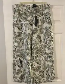 TAHARI 100%linen Leaf Print Wide-Leg Pants size L brand new inseam 24” waist 32”