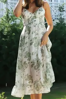 ✨HP✨Green Floral Print Classy Tied MidiCami Dress✨
