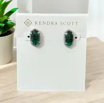 New! Kendra Scott Ellie Silver Stud Earrings in Emerald Green