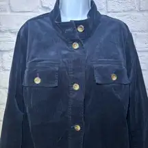 J Jill Corduroy Jacket Long Full Button Front Pockets Mandarin Collar XL Blue