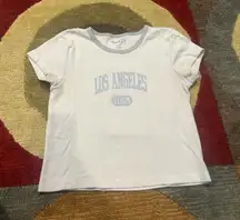 John Galt Brandy Melville Los Angeles Graphic Baby Tee Shirt Crop Top Light Blue
