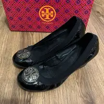 TORY BURCH black gold wedge heels pumps shoes women’s 7