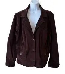Corduroy Blazer Women 2X Brown Button Front Collared Pockets‎ Flattering Classic