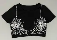 Spiderweb Bra Heart Graphic Crop Top Tee T-Shirt Size S 🕸🕷