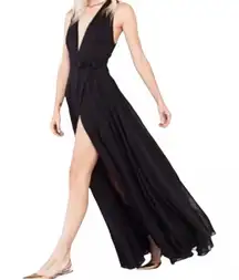 Reformation Large Black Maxi Dress Halter Neck Sleeveless Formal Party‎ Cocktail