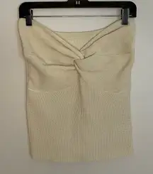 Strapless Twist Front Knit Top, Cream, Size L, EUC