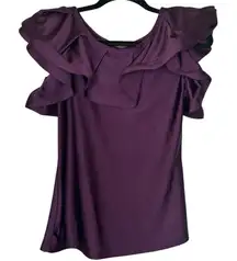 Gracia Size Small Plum Purple Ruffle Cocktail Party‎ Top Stretchy