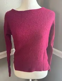 Ann Taylor Loft Merino Wool Magenta Perforated Sweater Women’s Top Blouse XS
