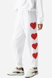 NWT Aviator Nation White Heart Stitch Sweatpants Size Medium