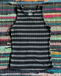 Arizona Black And White Striped Ribbed Top Medium