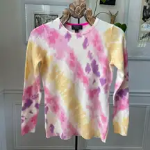 Charter Club  Luxury Cashmere Tie Dye Crewneck Lightweight Sweater Pink Yellow Pu