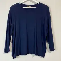 Women’s Oversized Cotton Modal Blend Crewneck 3/4 Sleeve Shirt Navy Med