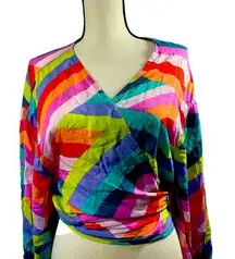 Elan Womens Rainbow Wrap size Small Ballon Sleeve Balletcore Peasant Festival