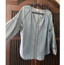 Knox Rose Chambray Boho Top Balloon Sleeves M
