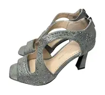 Adrienne Vittadini Sandals Size 6 Gray Beaded Open Toe‎ High Heel Back Zip