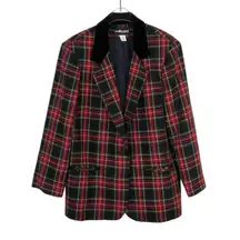 1990s Vintage Sag Harbor Red & Black Plaid Blazer Jacket Size XL Wool