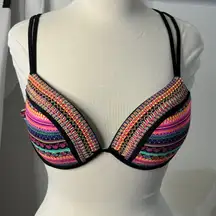 Shade and Shore Womens Beaded Aztec Striped Bikini Top Shell Cross Back Size 36D