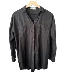 Carly Jean Los Angeles Black Linen Blend Button Down - Small