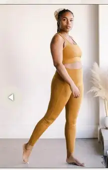 Girlfriend Collective Paloma Sports Bra & High Waist Leggings in Saddle XS