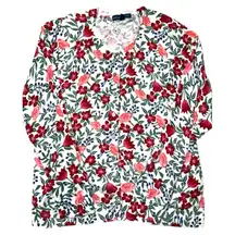 Karen Scott Red and Green Floral Cardigan