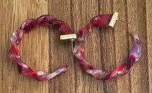 Twisted Red and Purple Hoop Earrings