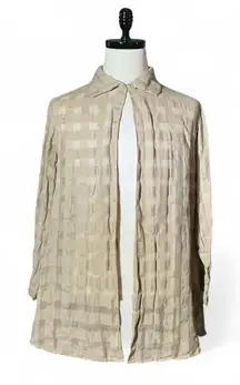 The Limited Linen Blend Checkered Open Front Long Sleeve Duster Top Layering