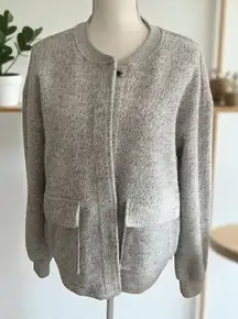 THREE DOTS Gray Knit Bomber Style Jacket Size Medium