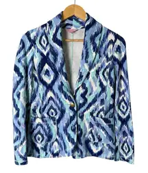 Lilly Pulitzer Mindy Shawl Collar Cardigan Blazer in‎ Blue Swish Print, Size XS