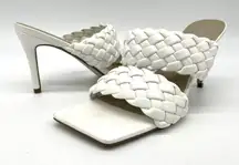 Missguided Womens Heels 7‎ White Braided Mule Sandals Square Toe Chic Minimalist