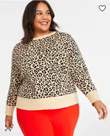 On 34th 3X Leopard Print Pullover Crewneck Sweater Plus‎ Size Curvy Animal Print