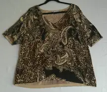 Nygard Womens 2X Animal Print‎ Paisley Short Sleeve Sweater Top Preppy Career