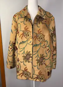 Maggie Sweet vintage Floral Tapestry Jacket Full Zip Up Beige Green Brown Size L