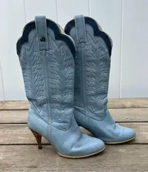 Vintage Jeenz Bootz Stiletto Heel Blue Cowgirl Western Boots 6 1/2 M