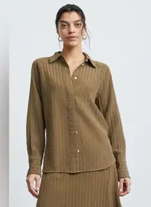 Everlane The City Stripe Shirt & Skirt Beech Brown Set Size‎ 8