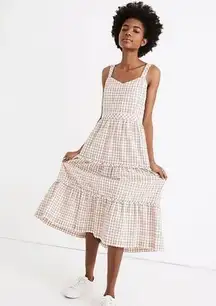 Madewell 💕💕 Gingham Sweetheart Ruffle-Tiered Midi Dress 00