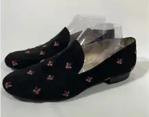 Circus by Sam Edelman Women's Embroidered Suede Loafer Flats Black & Pink Sz 9.5