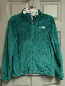 THE NORTH FACE Osito Full Zip Fleece Jacket Women Size Medium Teal Green Pockets