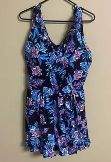 Swimsuits For All Faux Wrap Swim Dress One Piece Swimsuit Floral Size 22 NWT New