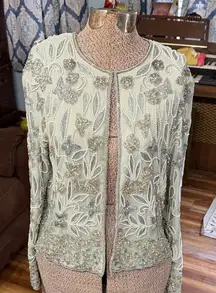 Papell Boutique Beaded Elegant Gray Silk Jacket