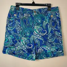 Lauren Ralph Lauren Size 10 Shorts Women Blue Green Paisley Floral Pockets Chino