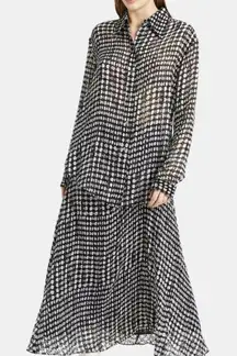 Theory Silk Blend Sheer Weekender Shirt Broken Oval Print Long Sleeve Sz S