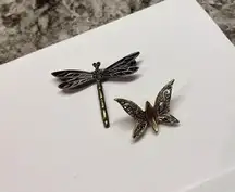 Lot Of 2 Vintage - Modern Insect Brooch Pins - Butterfly / Dragonfly Rhinestone