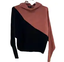 Tahari viscose dolman sleeve colorblock black medium mock neck ribbed casual