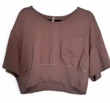 Free People Movement Brown Short Sleeve Cropped Sweater Womens XL Athletic Fall
