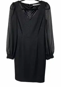 Marc New York Black V Neck Sheer Long‎ Sleeve Dress