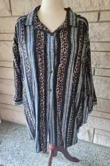Vintage‎ A Personal Touch 5X Animal Print Striped Button Down Tunic Top