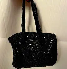 Black #sequins vintage mini round barrel bag with zipper