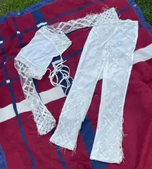 2 piece festival white feather set pants and cropped wrap top
Women’s S small