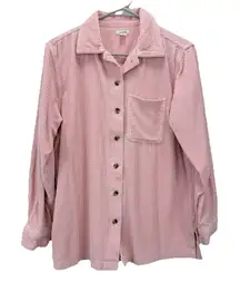 LL Bean Light Pink Wide Wale Corduroy Oversized Button Up Cotton Shirt Size XS