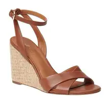 J McLaughlin Leeann Wedge Sandal Womens Size 7 Brown Leather Rattan Heel Shoe